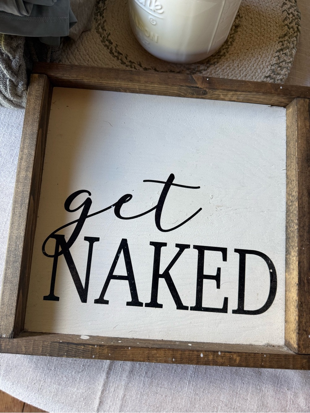 Get Naked Framed Wall Sign - Black on White